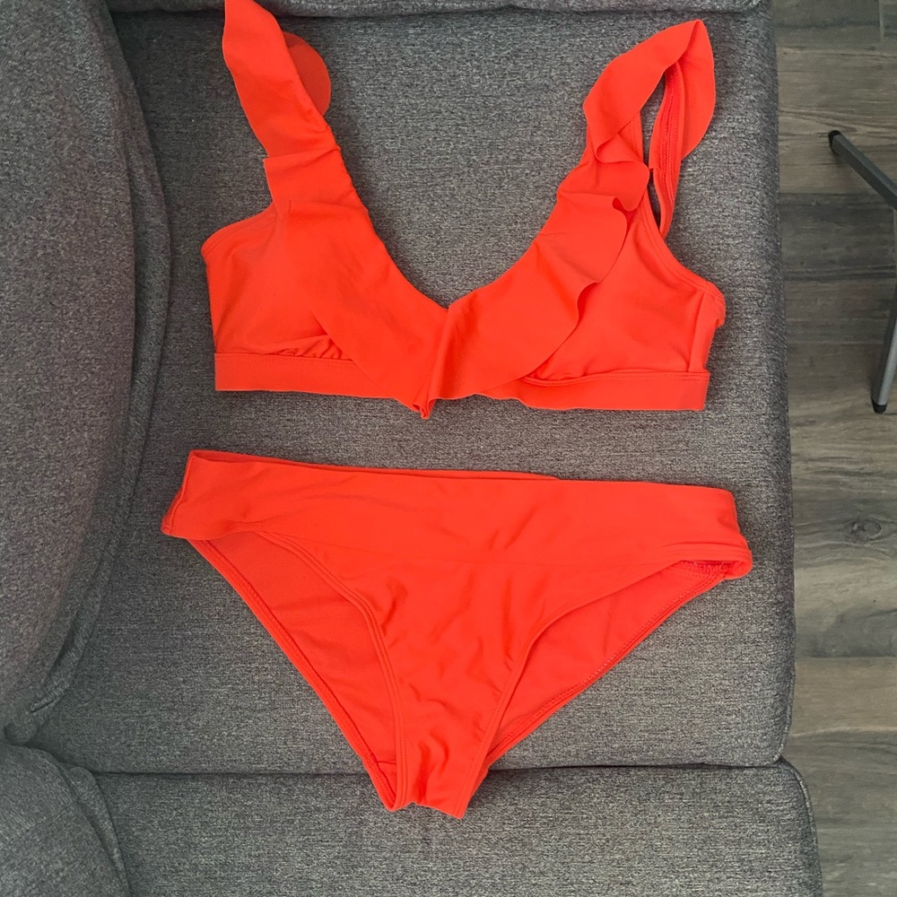 Gently used two piece ruffle swimwear red-orange from Target